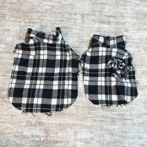 Small dog Black White Plaid Checker Flannel Winter Sweaters Clothes Matching Set
